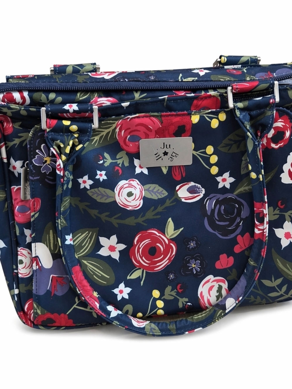 Ju-Ju-Be Navy Floral Tote with Multicolor Blooms